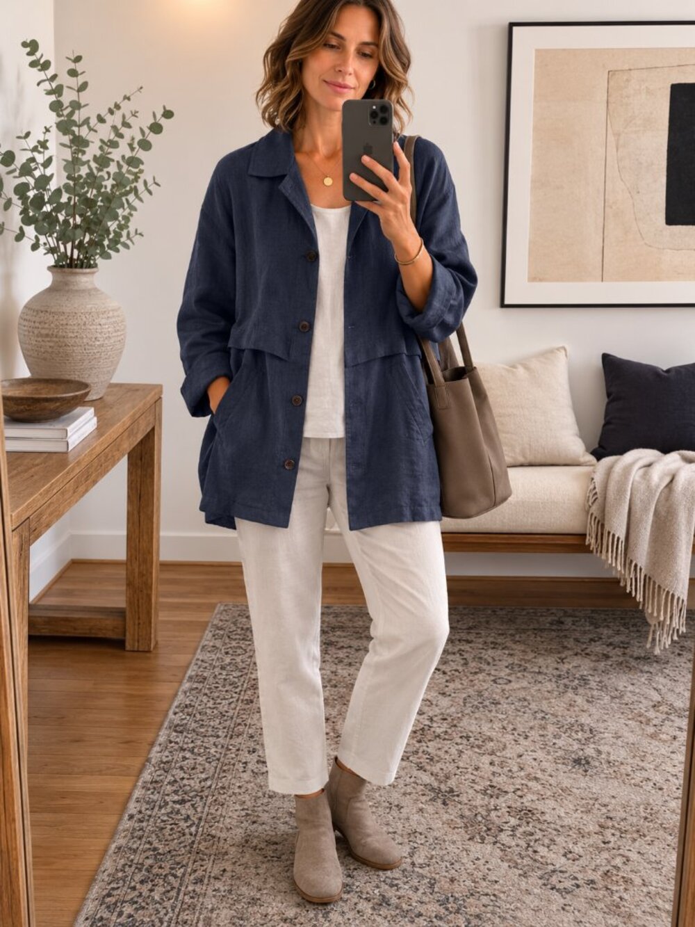 Sequence Navy Lightweight Jacket Minimalist Button Up Coat Relaxed Fit L